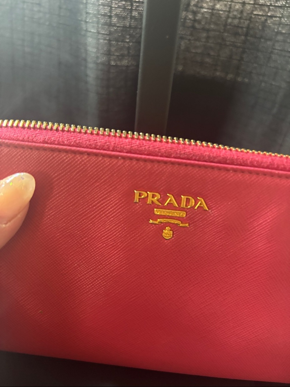 Prada Pink Saffiano Zip Wallet with Gold Logo - Picture 15 of 17